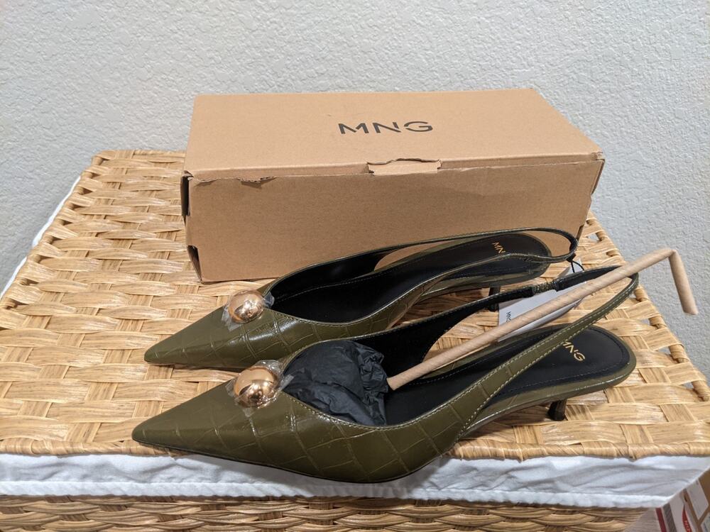 MANGO MNG Women's Vino Croc Effect Slingback Court Shoes size 39 US 8.5